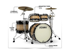 TAMA Starclassic Maple Exotix Pacific Walnut 4-Piece Shell Pack with 22" Bass Drum Natural Pacific Walnut Burst image 2