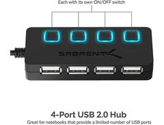 Sabrent 4-Port USB 2.0 Hub with Individual Power Switches and LEDs (HB-UMLS) image 2