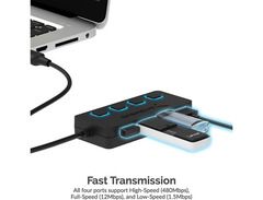 Sabrent 4-Port USB 2.0 Hub with Individual Power Switches and LEDs (HB-UMLS) image 4