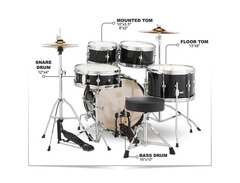 Pearl RSJ465C Roadshow Jr. 8 / 10 / 13 / 16 / 12x4" 5pc Drum Set with Hardware, Cymbals image 2