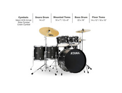 Tama Imperialstar IE62C 6-piece Complete Drum Set with Snare Drum and Meinl Cymbals - Black Oak Wrap image 2
