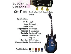 Glen Burton GE355RDS "Memphis" Semi Hollow Body Electric Guitar image 3